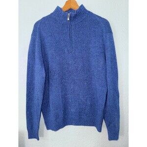 Enzo Mantovani L Blue 100% Wool Quarter Zip Sweater Mock Neck Knit Pullover